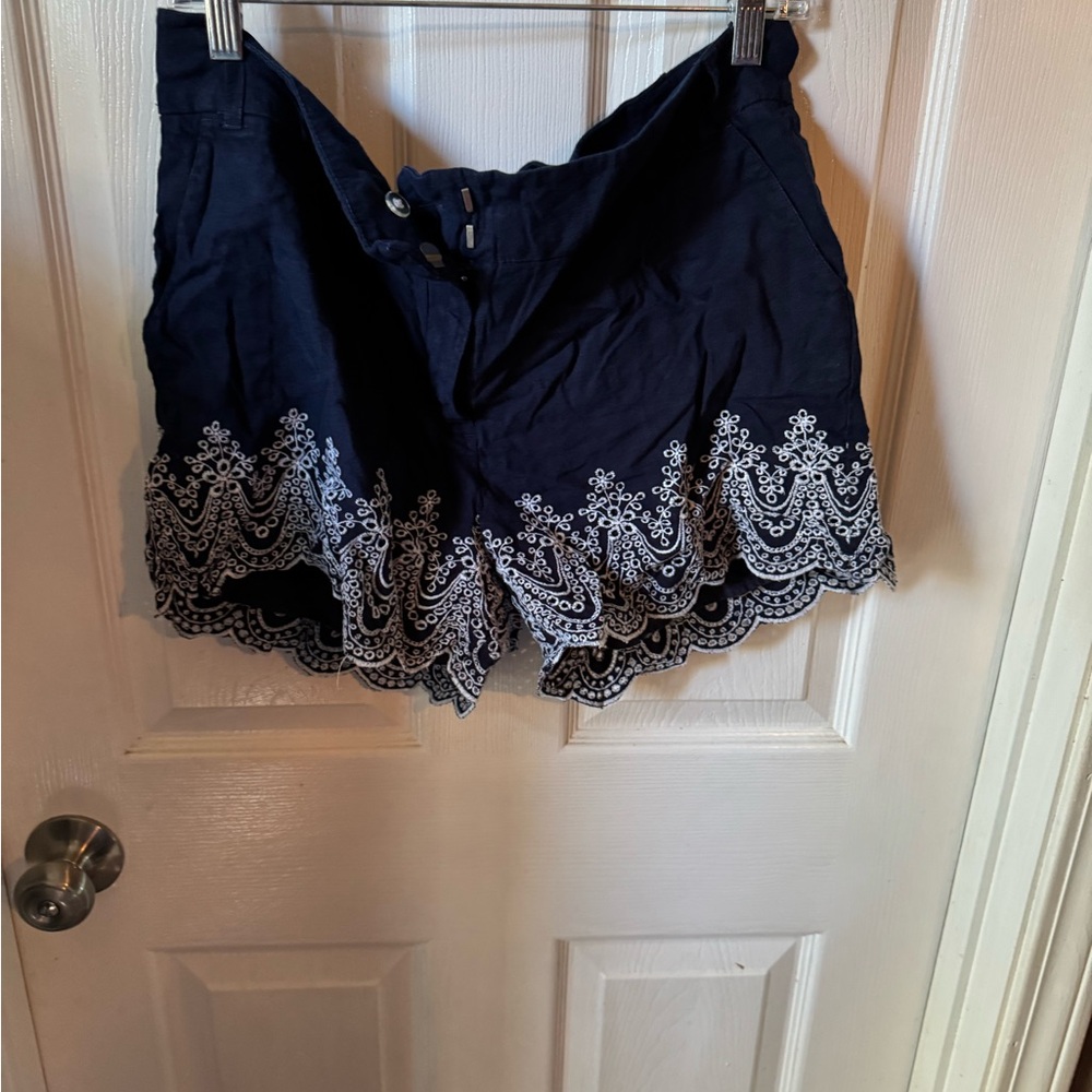 Crown & Ivy Navy Blue Shorts with White Lace Trim
